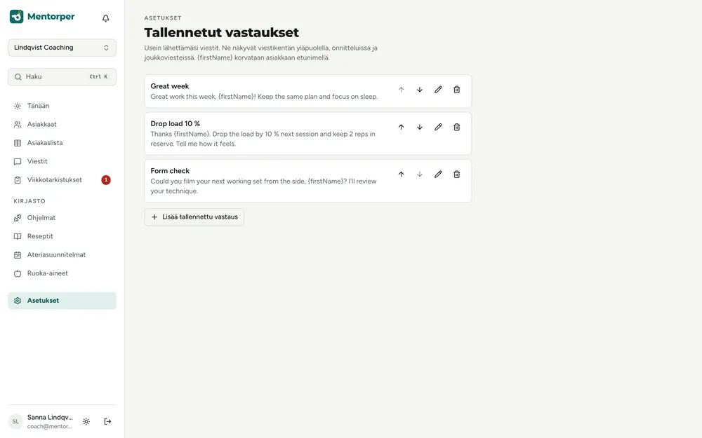 Tallennetut vastaukset yleisiin kysymyksiin