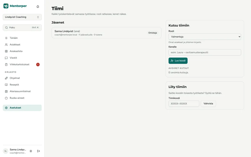 Tiimin jäsenet, roolit ja kutsut
