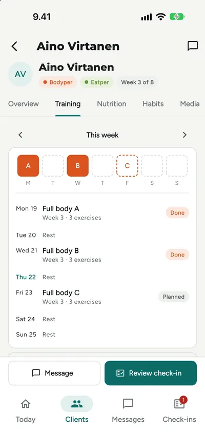 Training week in the Mentorper mobile app